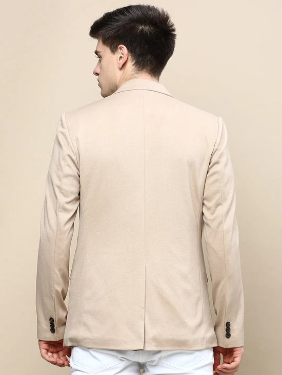 Men Beige Solid Casual Blazers-LBR-5500-Beige