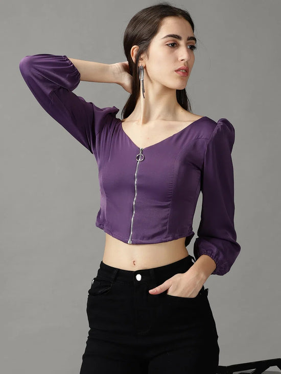 Women's Purple Solid Top-AE-10551-Violet