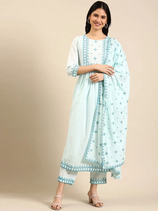 Women's Blue Solid Kurta Set-GW-2988-Blue