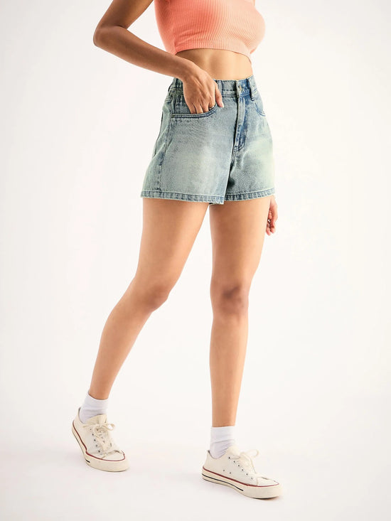 Women Blue Wash Denim Shorts