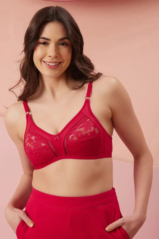 Clovia Cotton & Lace Non-Padded Non-Wired Full Cup Bra