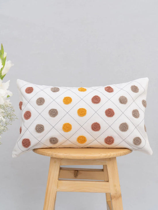 Dainty dots 100% cotton geometric embroidered cushion cover for sofa - Yellow-230452017