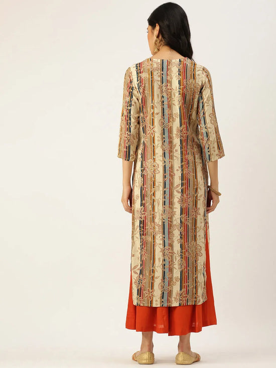 Women's Beige Printed Straight Kurtas-GW-2467-Beige