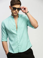 Men Green Solid Shirt-DINAH-1683-Seagreen