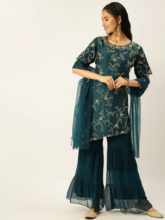 Women's Blue Solid Kurta Sets-SB-48757-Teal