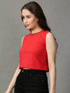 Women's Red Solid Crop Top-AE-10488-Red