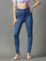 Women's Blue Solid Skinny Fit Denim Jeans-GZ-5281-2-Blue