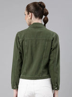 Women Green Solid Denim Jacket-GZ-5598-Green