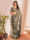 Saree Mall Women's Cotton Slub Grey Printed Designer Saree With Blouse Piece-NAVYA117