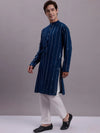 Men's Embroidered Mirror Work Kurta Payjama Sets-JOKP-P-694Peacock