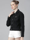 Women Charcoal Solid Denim Jacket-LT-105372-Charcoal