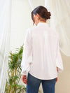 Women White Poplin Lantern Sleeves Shirt