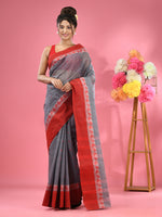 Dark Grey Pure Cotton Tant Saree With Woven Designs-MA51TT43480073