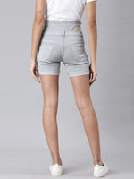 Women Grey Solid Denim Shorts-LT-S-102241-Grey