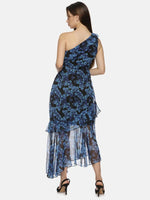 Floral Blue One Shoulder Asymmetrical Dress-17300