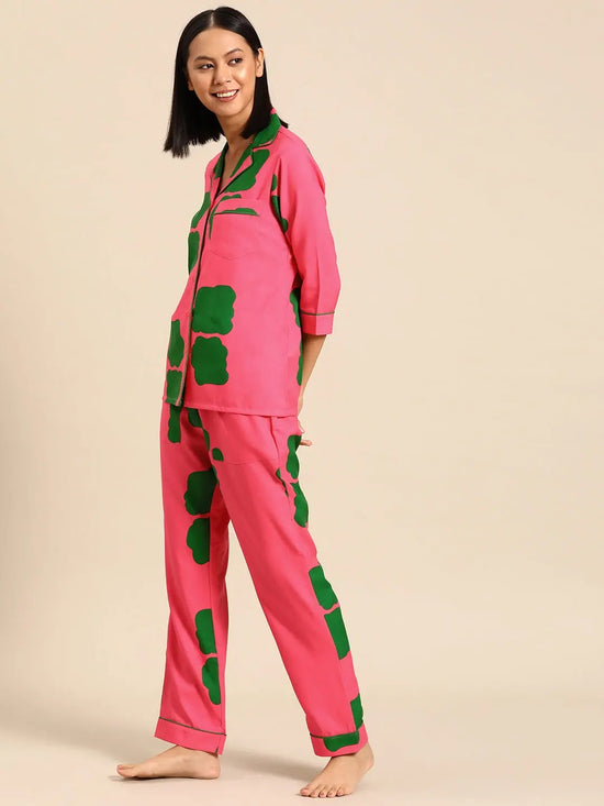 Shirt Pyjama nightwear set Pink Color Print