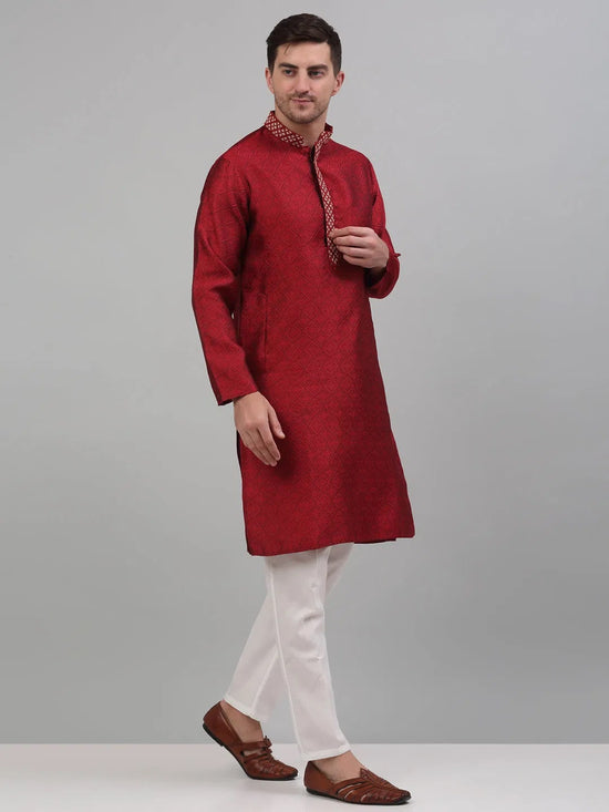 Men's Maroon Collar Embroidered Kurta Pyjama-JOKP-P-692Maroon