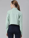 Women Sea Green Solid Denim Jacket-GZ-5600-Seagreen