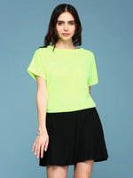 Women Fluorescent Green Colourblock Peplum Dress-BEC-68-Fluorescentgreen