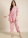 Women Pink Printed Tunic & Palazzos Set-ON-764-Pink