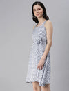 Women's Polka Dots Blue Fit and Flare Dress-AE-9994-Blue