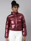 Women Solid Maroon Puffer Jacket Comes with Detachable Hood-8815-Maroon