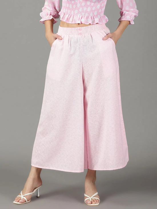 Women's Pink Solid Culottes-AE-1118-Pink