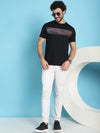 Venitian Men Printed Round Neck Black Cotton Lycra T-Shirt