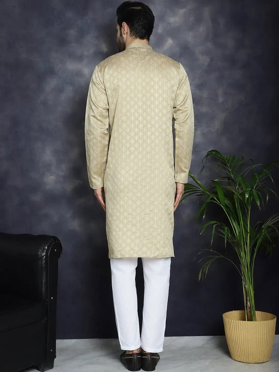 Beige Woven Design Kurta with Pyjama-JOKP-P-5034Beige