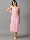 Women's Pink Solid Fit and Flare Dress-AE-15681-Pink