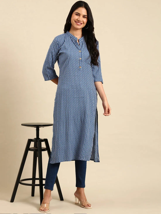 Women's Blue Printed Straight Kurta-GW-500-B-Blue