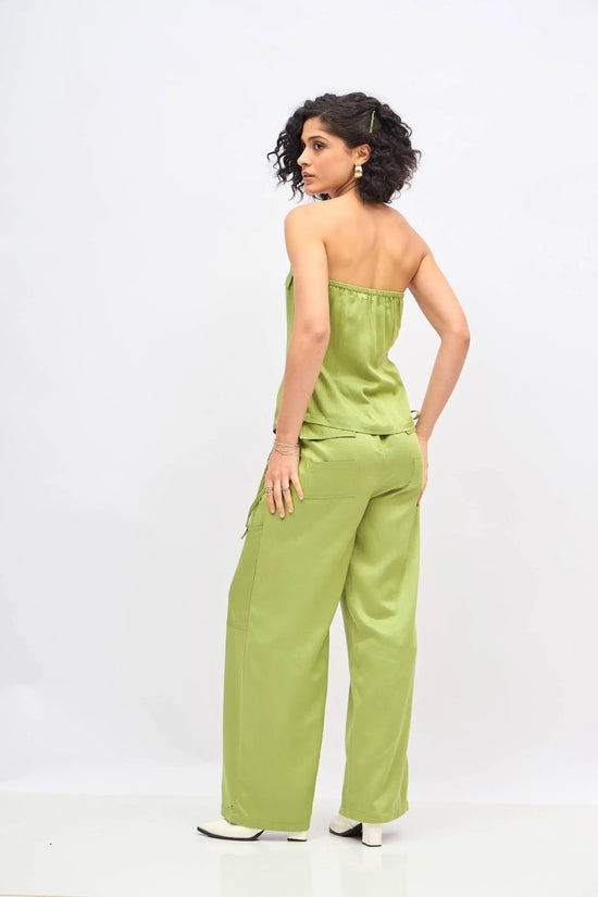 Women Olive Twill Front Zip Corset Top With Cargo Pants