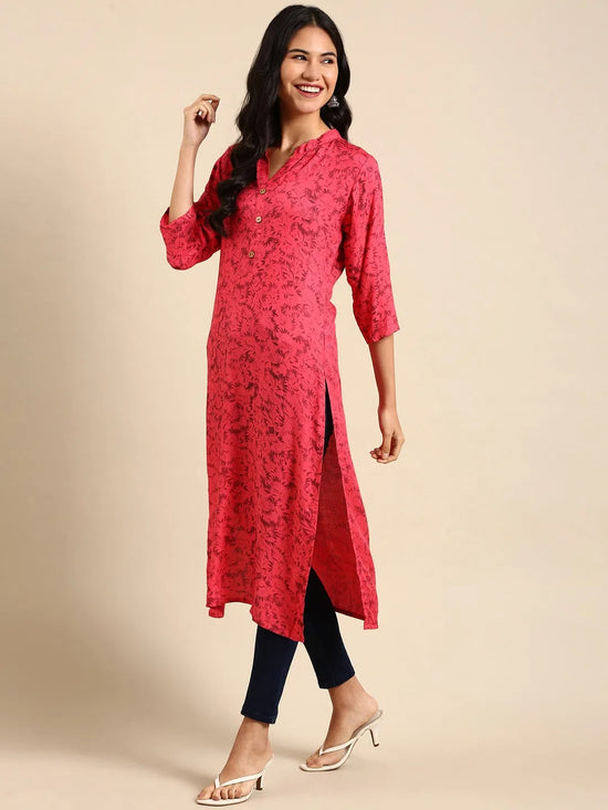 Women's Pink Printed Straight Kurta-GW-500-10-Pink