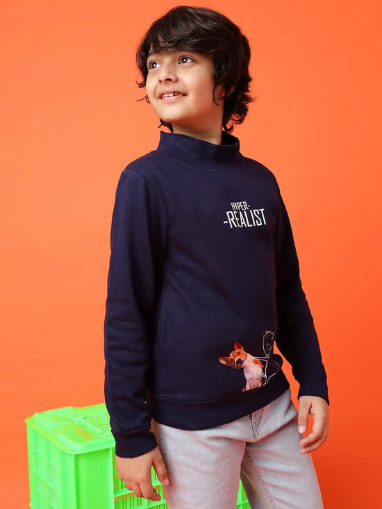 Tales & Stories Boys Navy Blue Poly Cotton Printed Sweatshirt