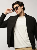 Men Black Solid Casual Bomber Jackets-ZD-3409-Black