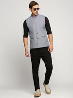 Men Grey Mandarin Collar Solid Nehru Jacket-AD-J-450-Grey