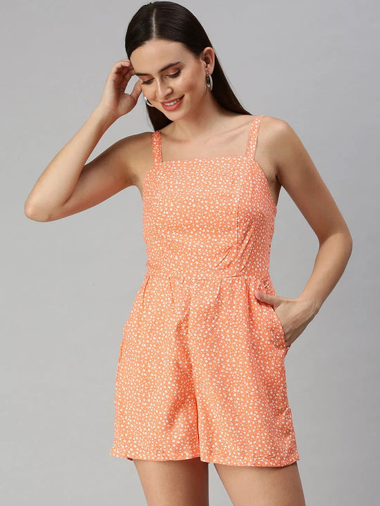 Women's Orange Printed Jumpsuit-ON-259-Orange