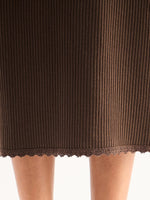 Women Brown Lace Detail Rib Strappy Midi Dress