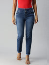 Women's Blue Solid Denim Straight Jeans-CR-7826-Blue