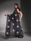 Black Pure Cotton Soft Saree With Floral Embroidery Work-MA54CT33580089