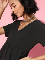 Women Black V-Neck Tiered Dress