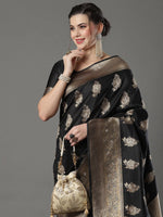 Saree Mall Women's  Blend Black Woven Design Designer Saree With Blouse Piece-15PAKHI1609