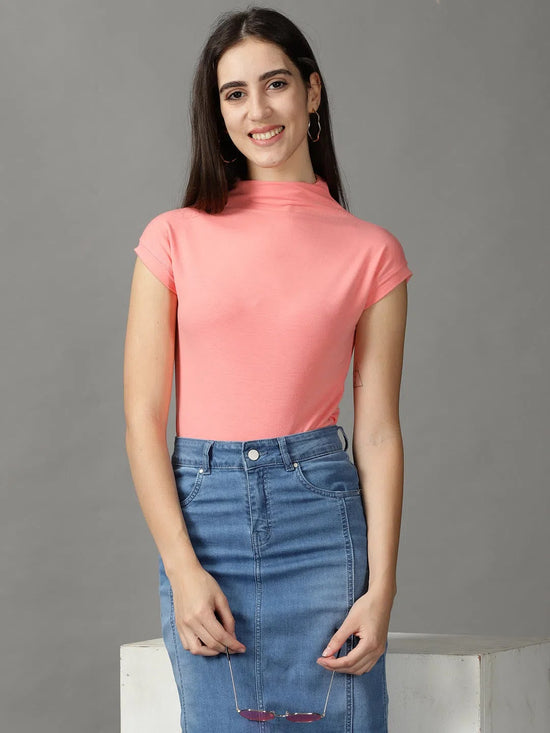 Women's Pink Solid Top-AE-10451-Coral