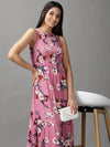 Women's Pink Floral Fit and Flare Dress-AE-15736-Pink