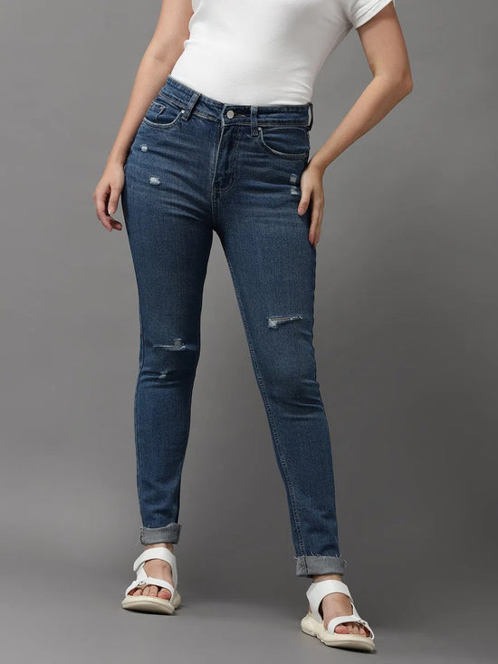 Women's Blue Solid Skinny Fit Denim Jeans-GZ-5157-C-Blue