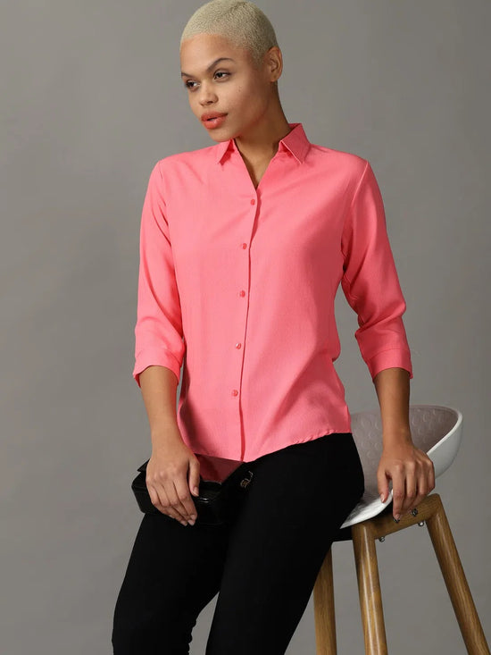 Women's Pink Solid Shirt-AE-3331033A-Pink