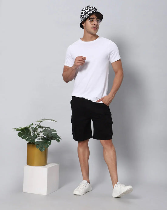 Solid Stretchable Shorts with 6 pockets-Black