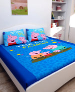 Athom Living The Pig Family Peppa Pig Digital Printed Cotton Kids Double Bedsheet 270x270 cm with 2 Pillow Cover-PEP-03-243-D