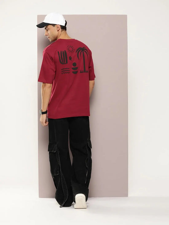 Dillinger Maroon Graphic Oversized T-shirt-DLMOV238MRN-S