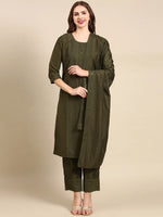 Women's Olive Printed Kurta Set-SKC-977-Olive